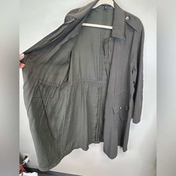 Lane Bryant 14/16 1X Green Gray Long Utility Trench Jacket Outdoor Spring Fall - Picture 2 of 12